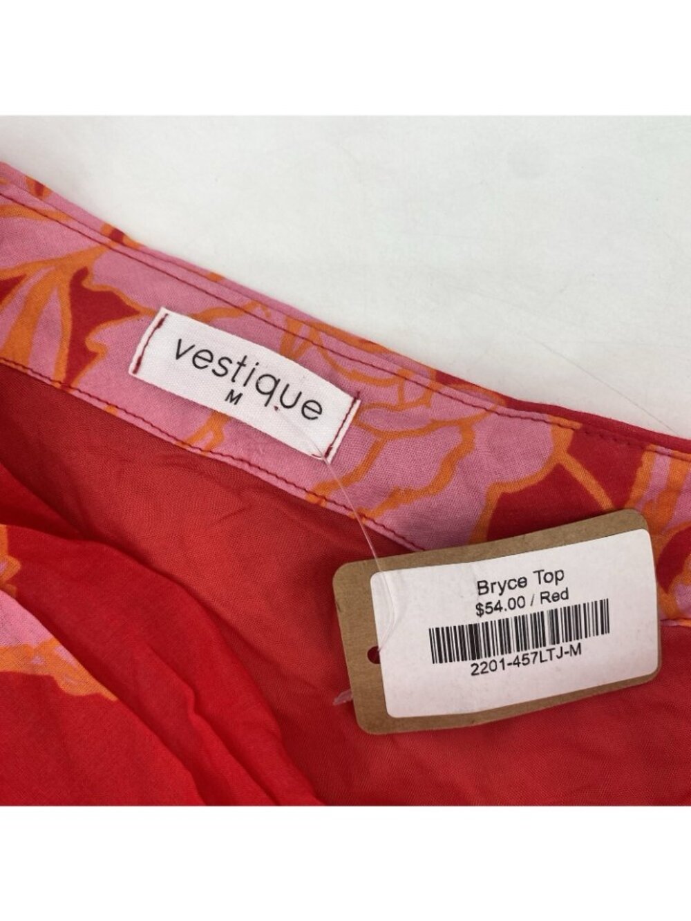 Vestique Size M Red Bryce One Shoulder Top Puff Sleeve Bow Tie Wrap Olivaceous - Picture 8 of 11